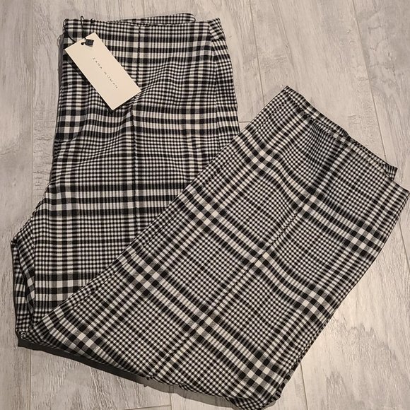 New Zara plaid pants black and white size 10 - Picture 1 of 4